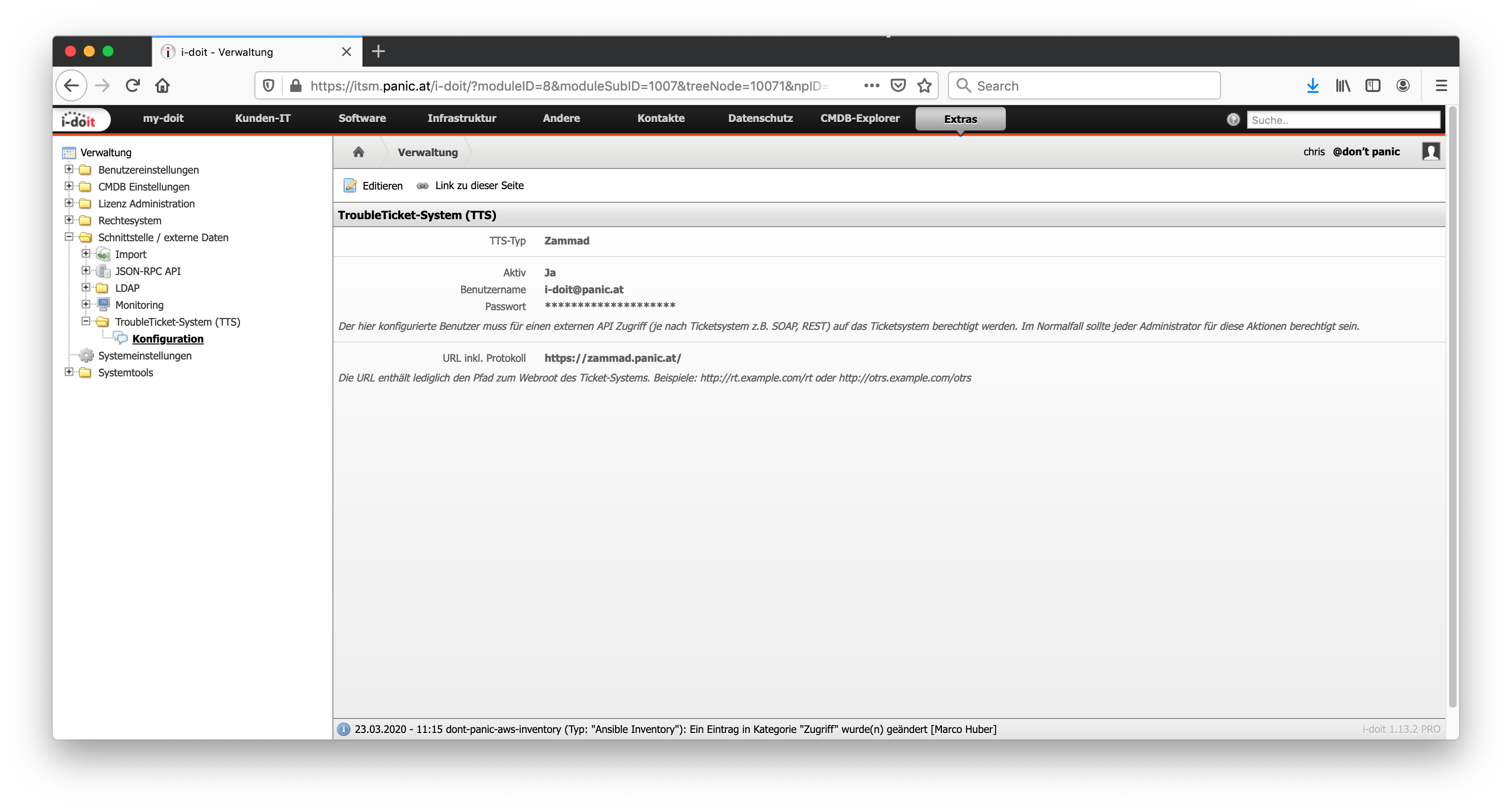 Zammad Schnittstelle in i-doit