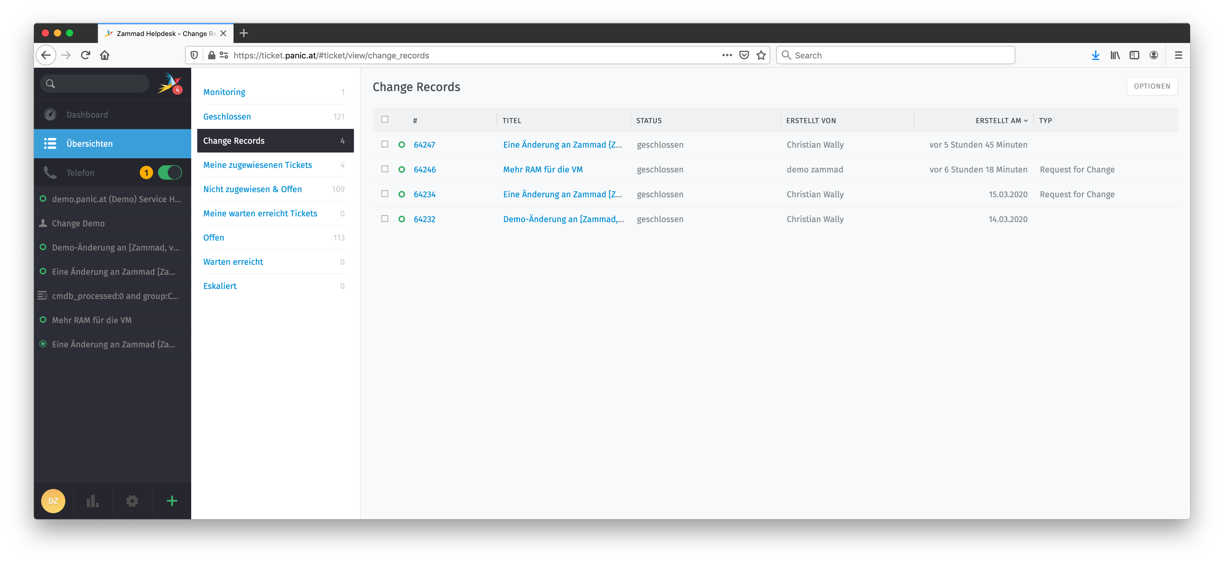 Übersicht über durchgeführte Changes