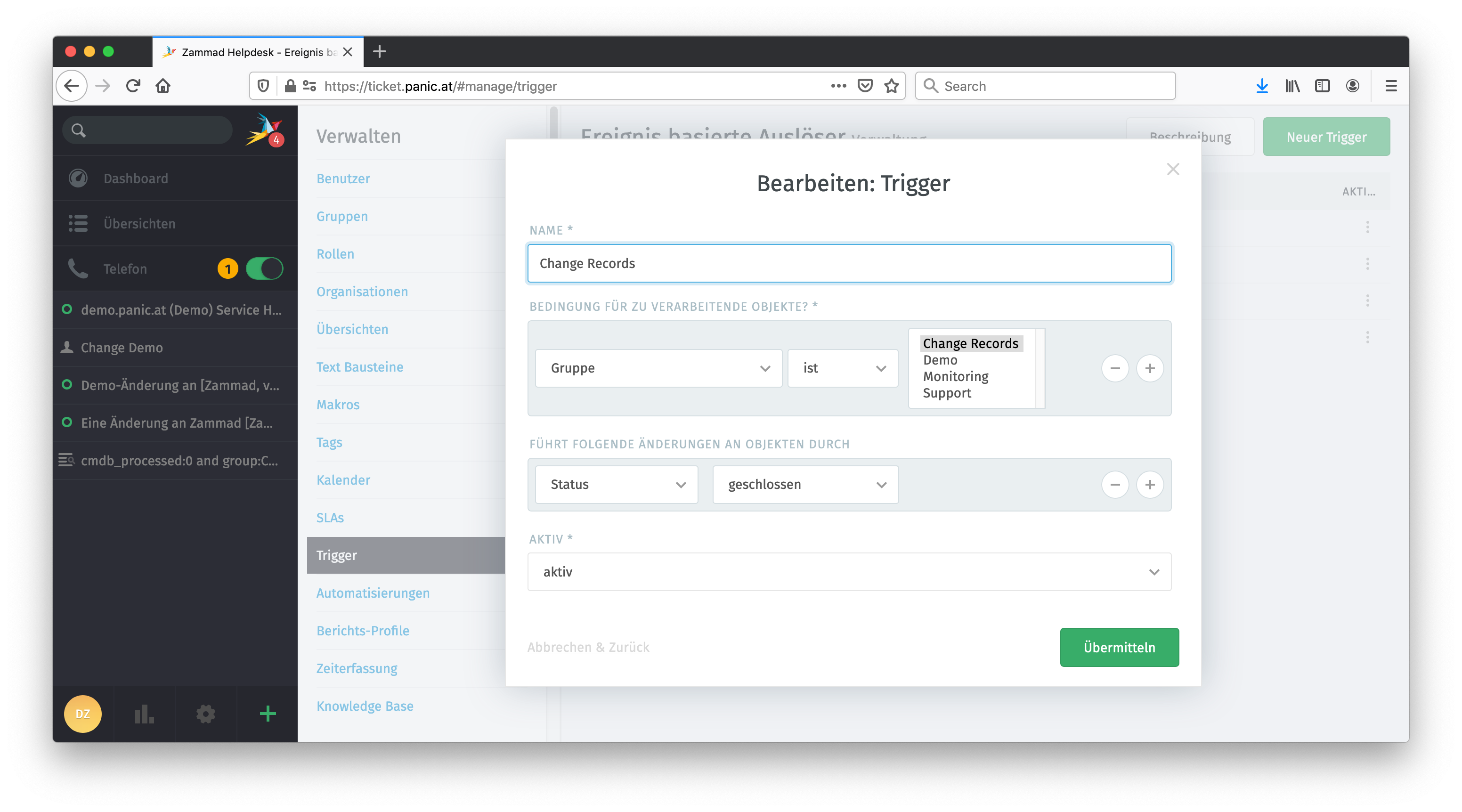 Trigger in Zammad